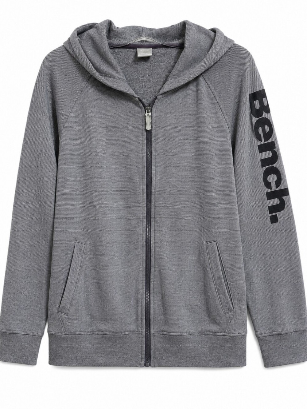 Bench Women’s XL Gray Full Zip Hoodie Logo Sleeve Hooded Sweatshirt